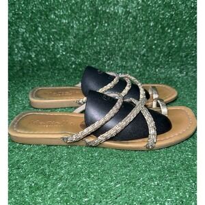 Mariella Made In Italy Rose Gold Strappy Rhinestone Wedge Sandals Women's Size 7